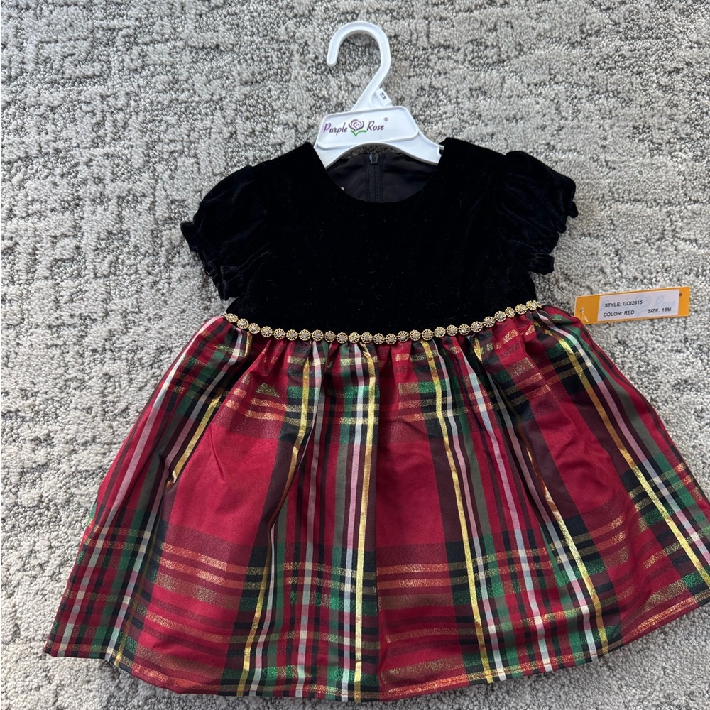 Plaid Velvet Holiday Dress (Size 18 Months) NWT - Picture 1 of 3